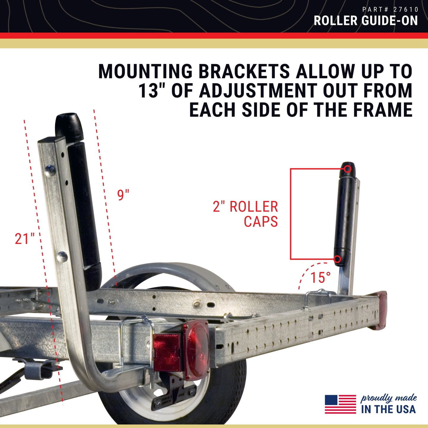 CE Smith - 27610 Roller Guide-On with End Caps - Sturdy Replacement Part for Boat Trailers - 9"