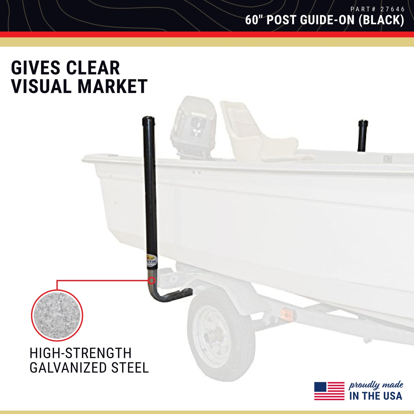 CE Smith - Trailer PVC Boxed Post Guide-On - Sturdy Boat Trailer Accessories & Replacement Parts - 60" - Black