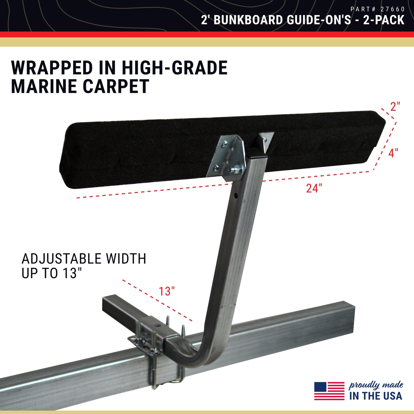 CE Smith - 27660 2-Foot Bunk Board Guide-On - Adjustable Boat Trailer with High-Grade Marine Carpet Fabric - Black