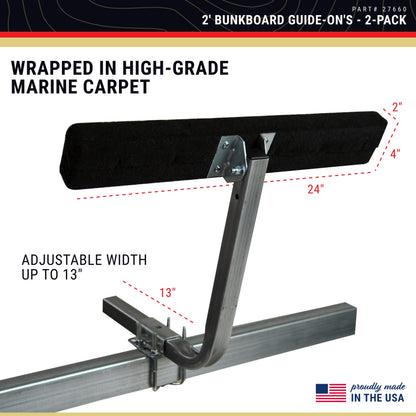 CE Smith - 27660 2-Foot Bunk Board Guide-On - Adjustable Boat Trailer with High-Grade Marine Carpet Fabric - Black