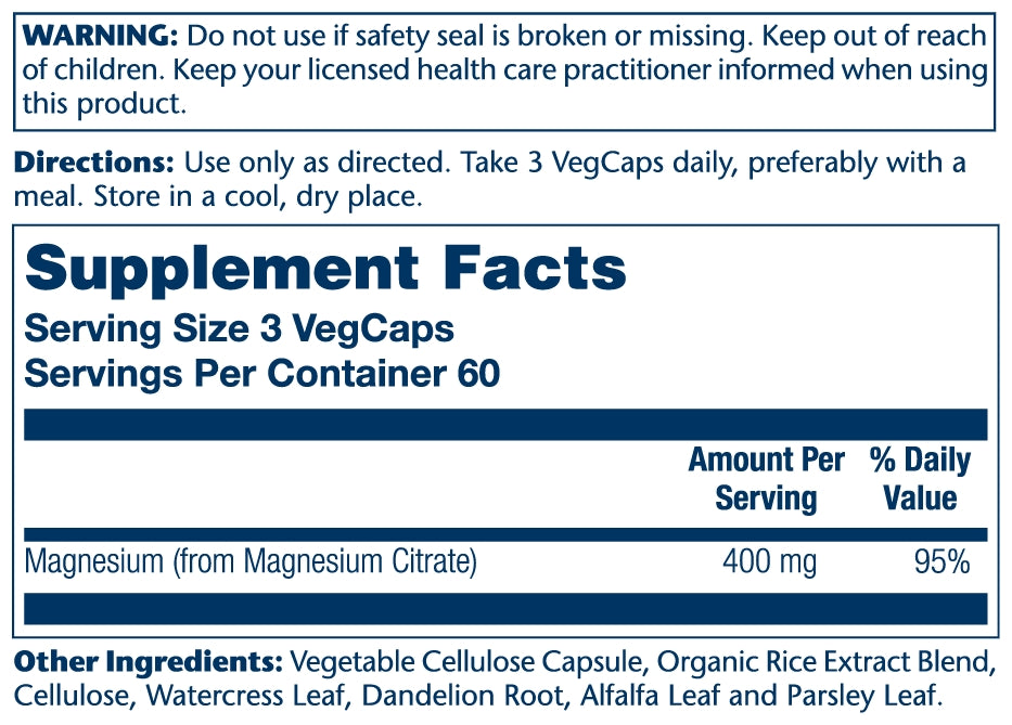 Solaray Magnesium Citrate 400mg | Nutritive Support for Healthy Heart, Muscle, Nerve & Circulatory Function | Chelated for Absorption | 180 Count