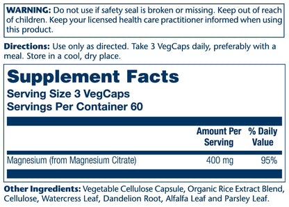 Solaray Magnesium Citrate 400mg | Nutritive Support for Healthy Heart, Muscle, Nerve & Circulatory Function | Chelated for Absorption | 180 Count