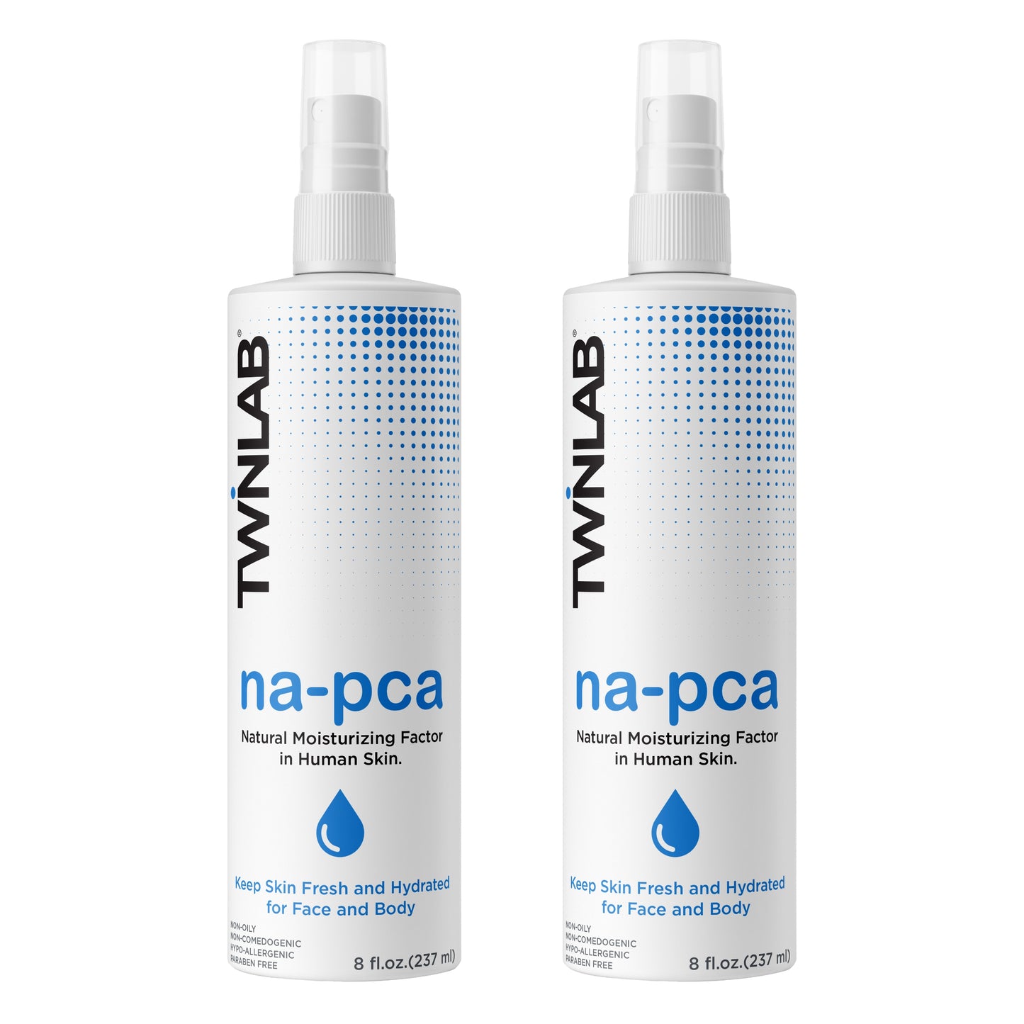 Twinlab Na-PCA Spray - Non-Oily Moisturizing Body Lotion for Dry Skin - Anti Aging Face Moisturizer for Women and Men with Eucalyptus Essential Oil, 8 Oz (Pack of 2)