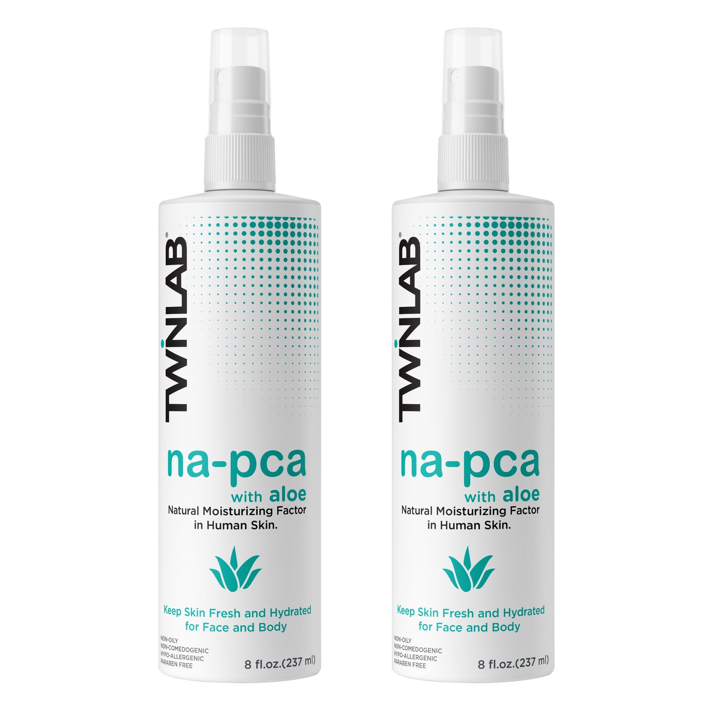 Twinlab Na-PCA Spray with Aloe Vera - Moisturizing Body Lotion for Dry Skin - Anti Aging Face Moisturizer for Women and Men - with Aloe Vera & Eucalyptus Oil 8 Oz (Pack of 2)