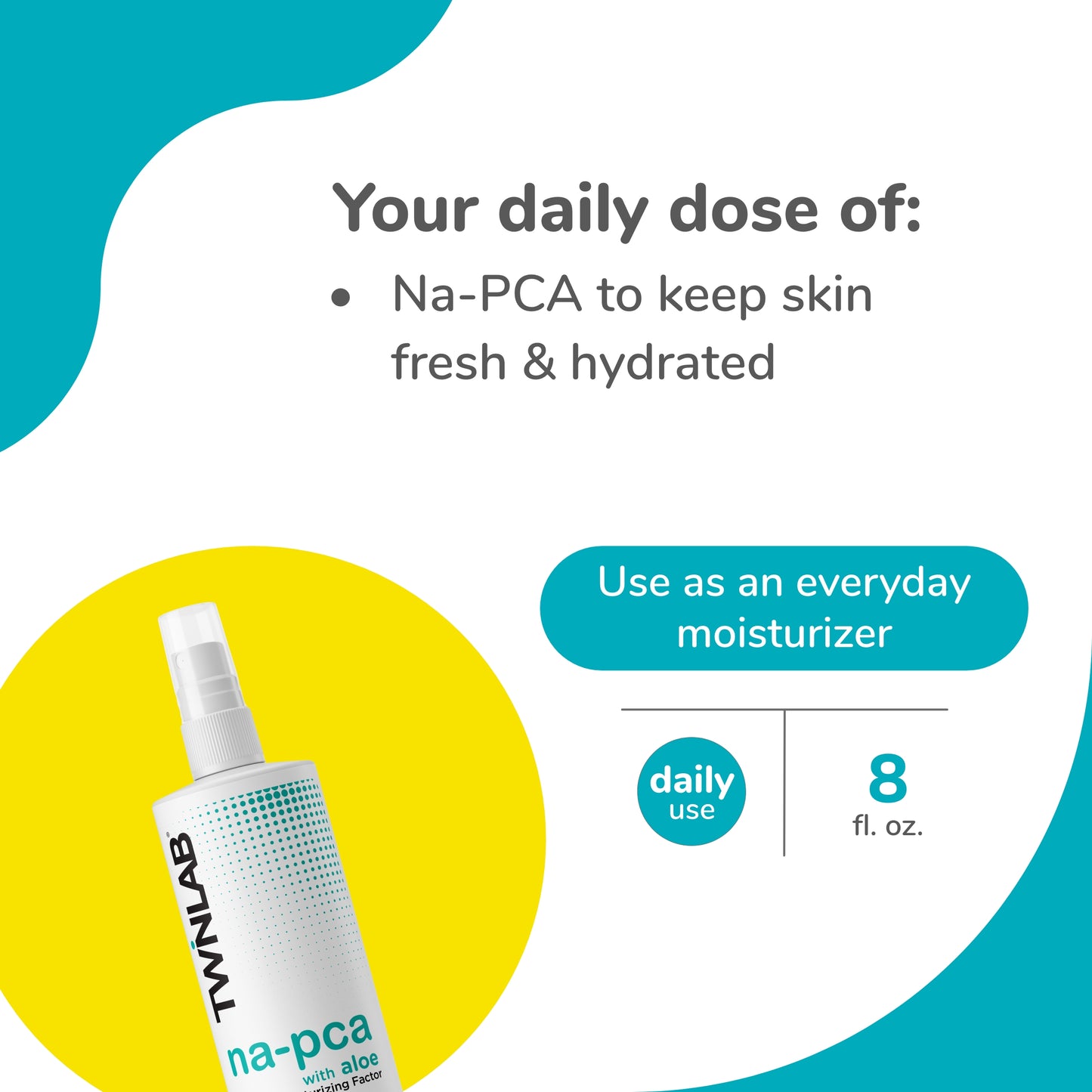Twinlab Na-PCA Spray with Aloe Vera - Moisturizing Body Lotion for Dry Skin - Anti Aging Face Moisturizer for Women and Men - with Aloe Vera & Eucalyptus Oil 8 Oz (Pack of 2)