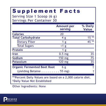Premier Research Premier Fermented Beets, Fermented Organic Beet Powder, Dietary Supplement, 6.3 Oz (Powder)