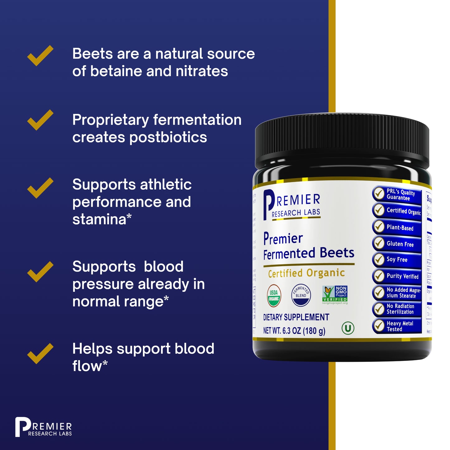 Premier Research Premier Fermented Beets, Fermented Organic Beet Powder, Dietary Supplement, 6.3 Oz (Powder)