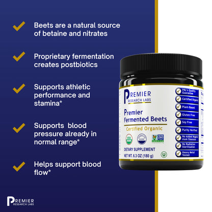 Premier Research Premier Fermented Beets, Fermented Organic Beet Powder, Dietary Supplement, 6.3 Oz (Powder)