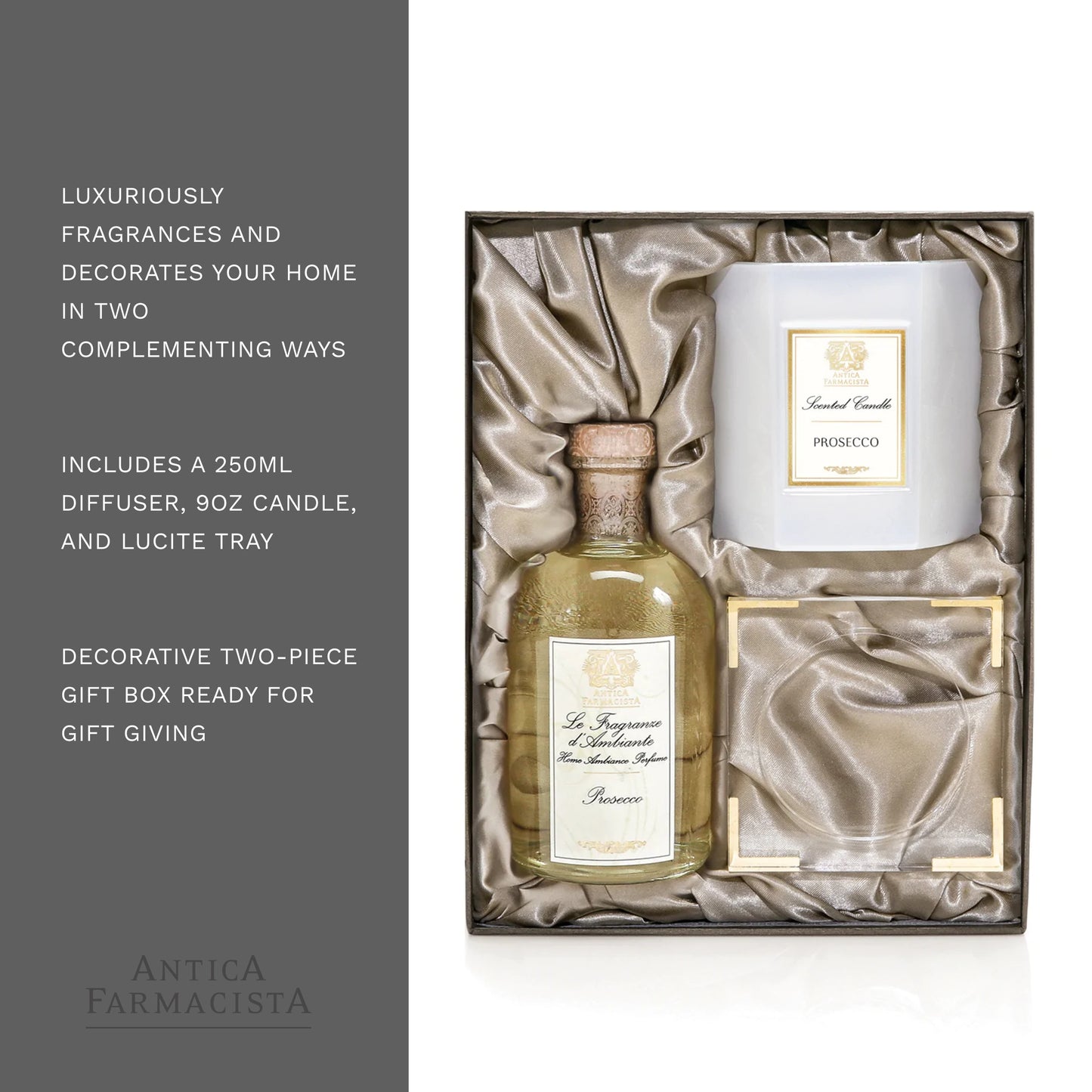 Antica Farmacista Gift Set With Diffuser, Candle and Tray - Prosecco