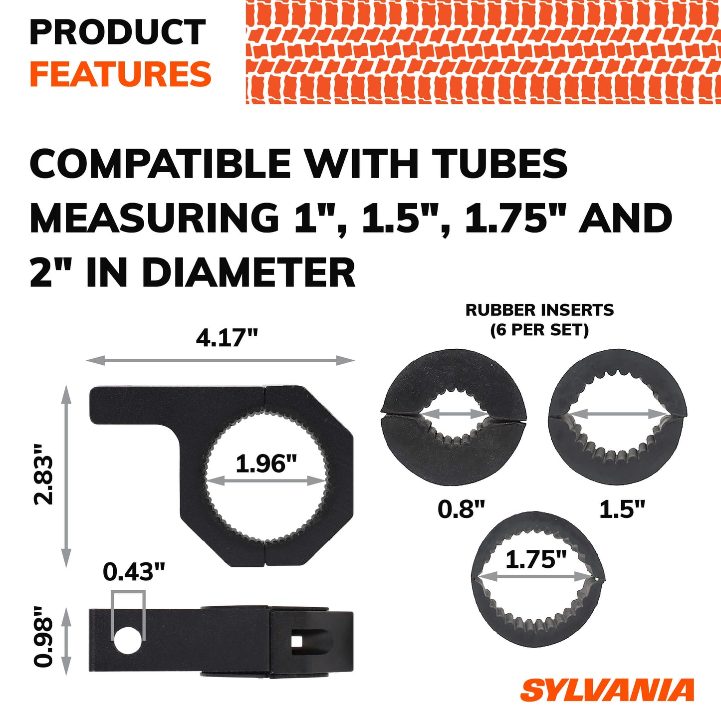 SYLVANIA Universal Bar Mount Bracket Clamp Kit for LED Lights and Accessories, Fits Tubes Measuring 1", 1.5", 1.75" & 2" inch Diameter