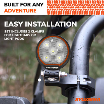 SYLVANIA Universal Bar Mount Bracket Clamp Kit for LED Lights and Accessories, Fits Tubes Measuring 1", 1.5", 1.75" & 2" inch Diameter
