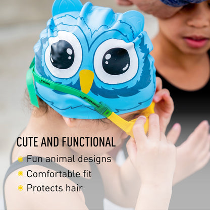 FINIS Animal Heads Kids Swim Cap, Owl
