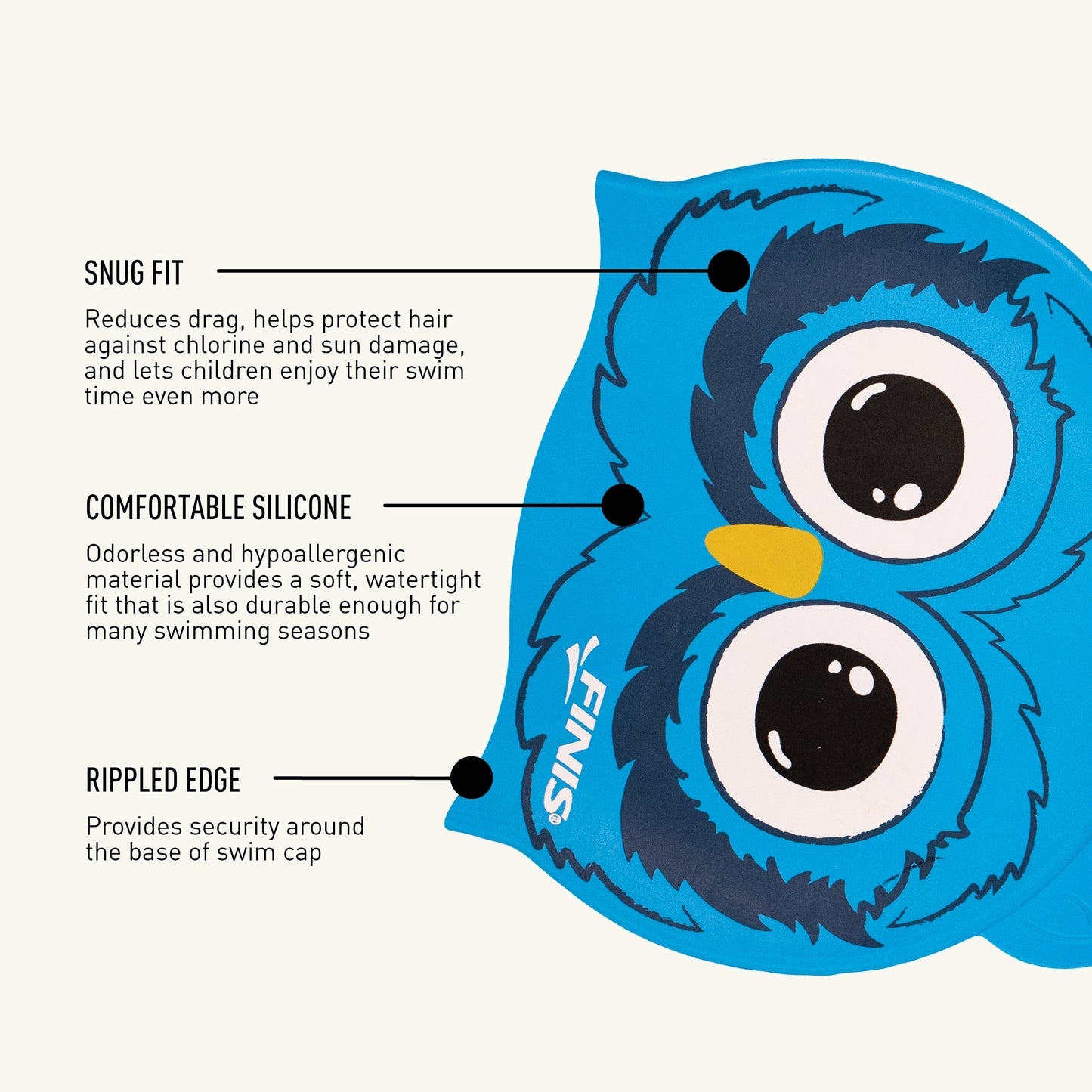 FINIS Animal Heads Kids Swim Cap, Owl