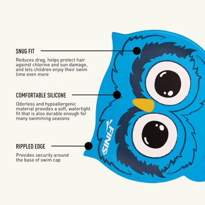FINIS Animal Heads Kids Swim Cap, Owl