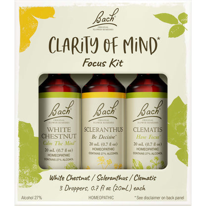 Bach Original Flower Remedies, Clarity of Mind Kit, For Focus and Mindfulness, Natural Homeopathic Flower Essence, Holistic Wellness, Vegan, 3 x 20mL Droppers
