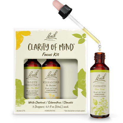 Bach Original Flower Remedies, Clarity of Mind Kit, For Focus and Mindfulness, Natural Homeopathic Flower Essence, Holistic Wellness, Vegan, 3 x 20mL Droppers