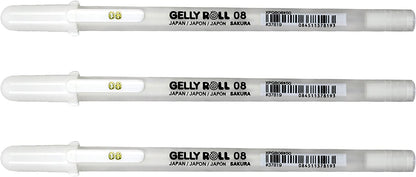 Sakura Pigma 30067 Micron Blister Card Ink Pen Set, Black, 8/Set & 37488 Gelly Roll Classic 08 (Medium Pt.) 3PK Pen, White