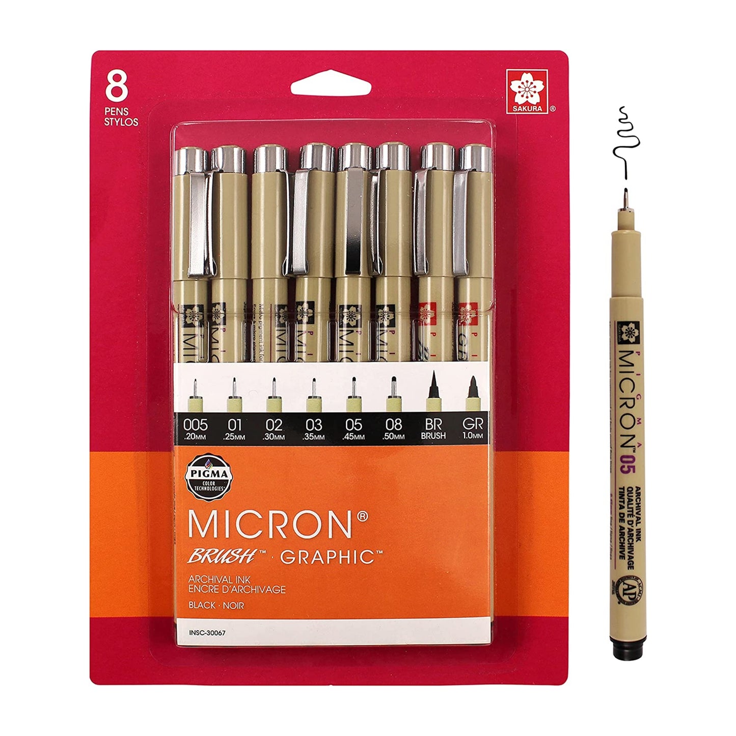Sakura Pigma 30067 Micron Blister Card Ink Pen Set, Black, 8/Set
