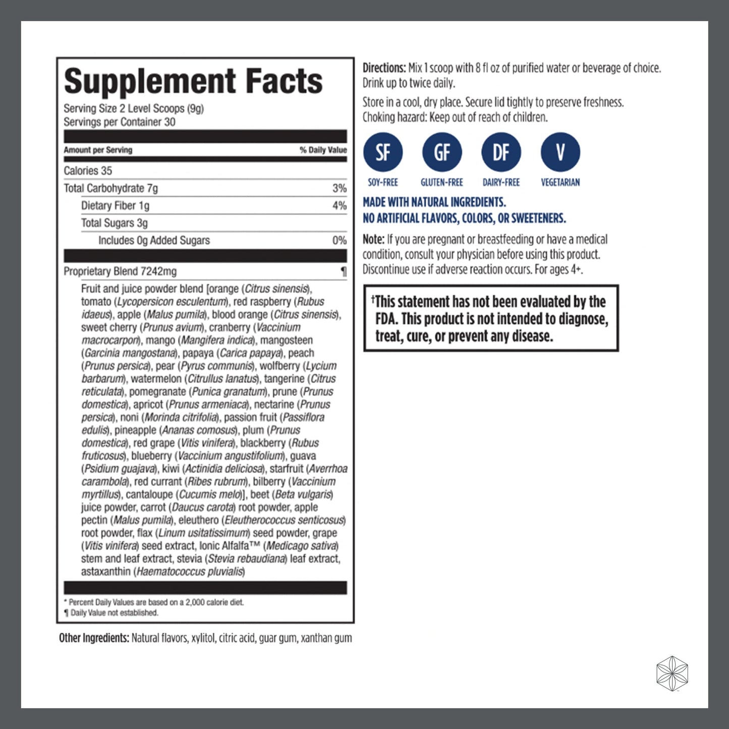 Isagenix Fruits Phytonutrient Drink Mix with Eleuthero Root, Apple, Peach, and More to Complement Diet 270 Grams (30 Servings)