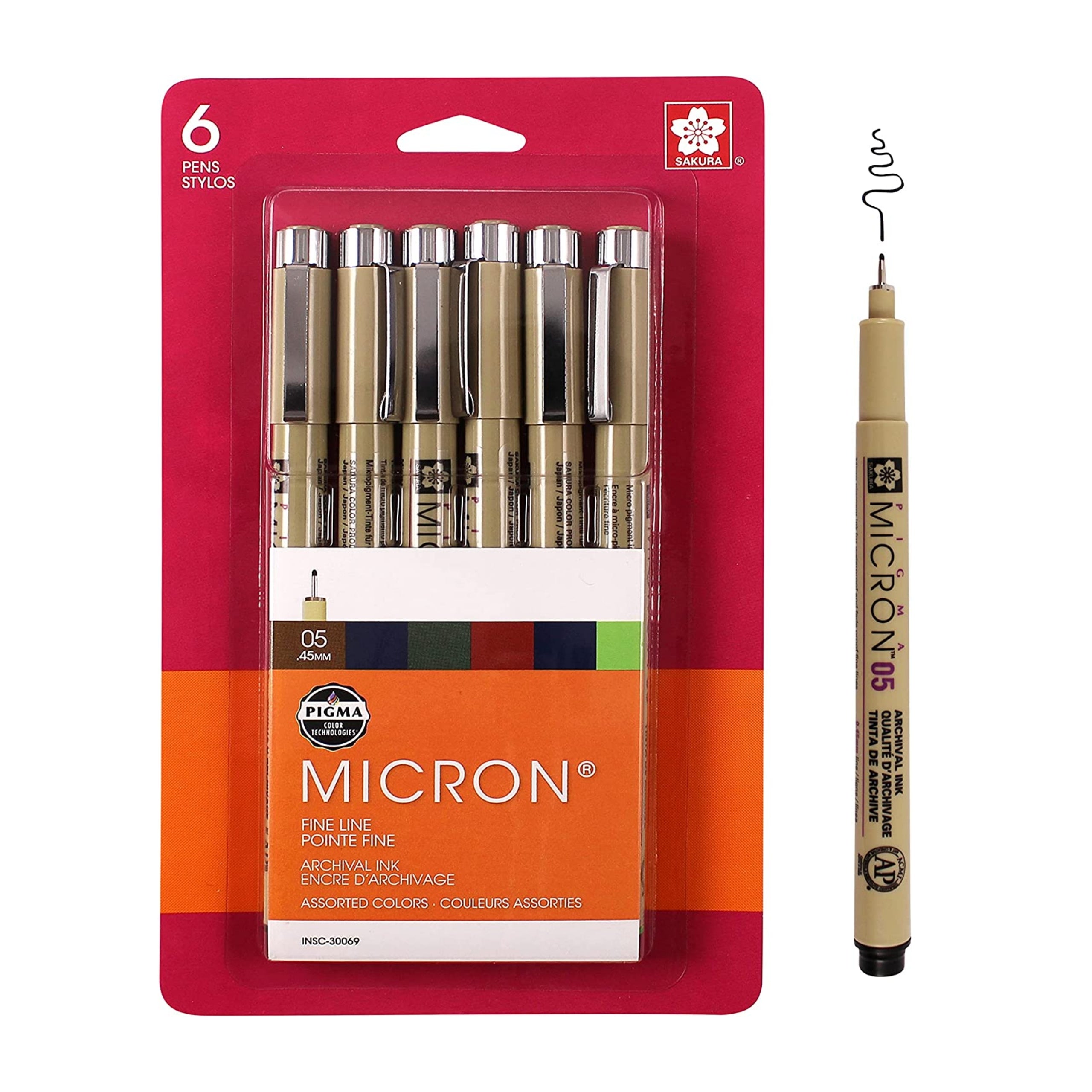Sakura Pigma 30069 Micron Blister Card Ink Pen Set, Ass't Colors, 0.45 ...