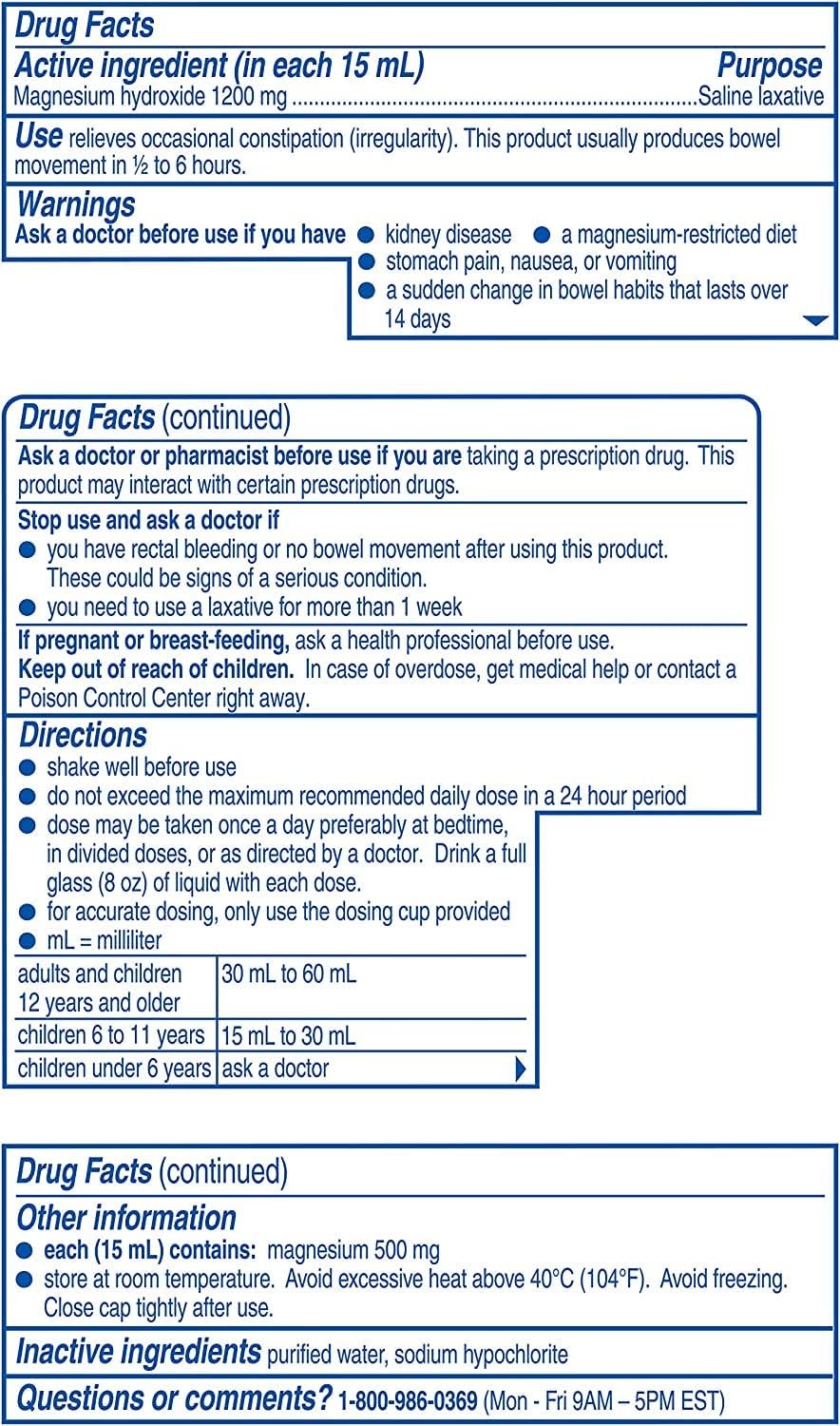 Milk of Magnesia Original Flavor Saline Laxative Liquid, 12 Oz Bottle (Pack of 3) *Compare to Phillips Milk of Magnesia and Save*