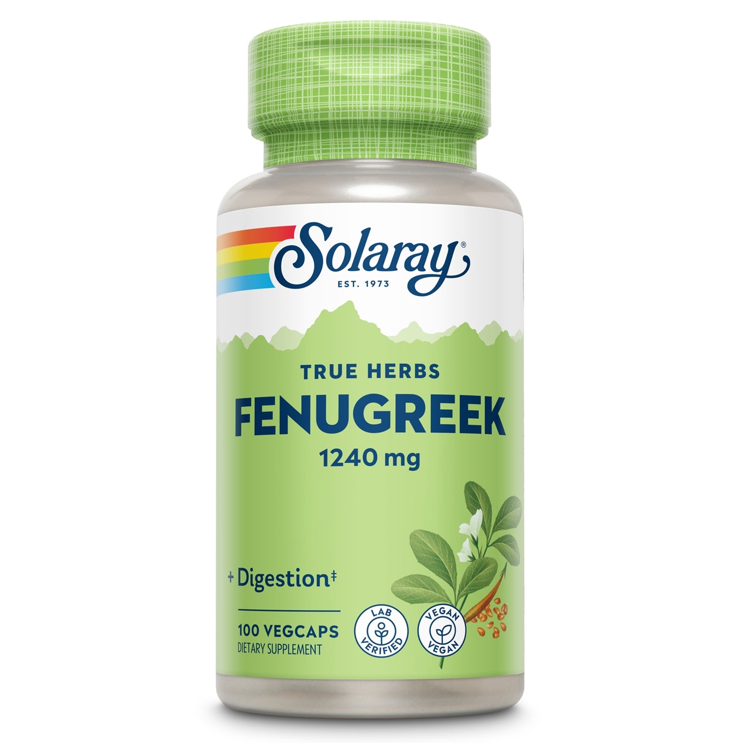 Solaray Fenugreek Seed 1240 mg, Healthy Digestion Support and More, Vegan and Lab Verified for Quality, 50 Servings, 100 VegCaps
