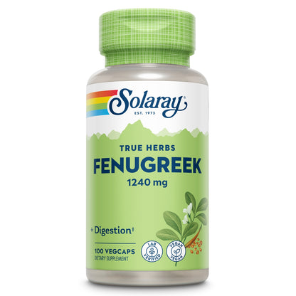 Solaray Fenugreek Seed 1240 mg, Healthy Digestion Support and More, Vegan and Lab Verified for Quality, 50 Servings, 100 VegCaps