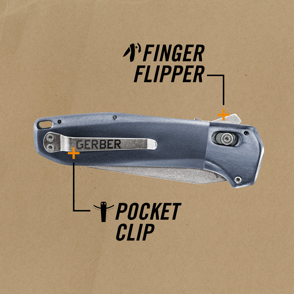 Gerber Gear Highbrow Plain Edge Drop Point Assited Opening Knife, Urban Blue [31-003673]