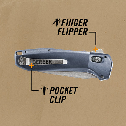 Gerber Gear Highbrow Plain Edge Drop Point Assited Opening Knife, Urban Blue [31-003673]