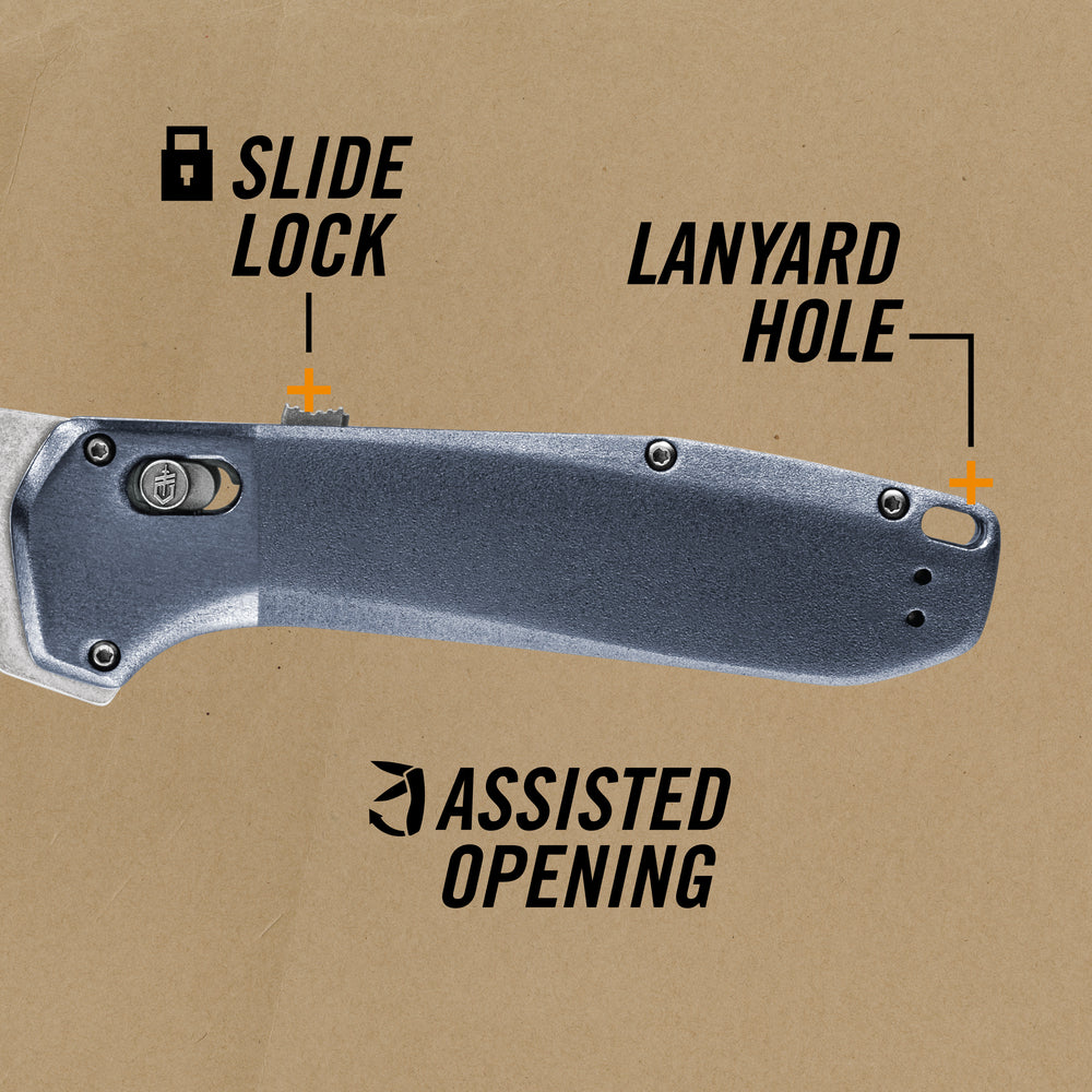 Gerber Gear Highbrow Plain Edge Drop Point Assited Opening Knife, Urban Blue [31-003673]