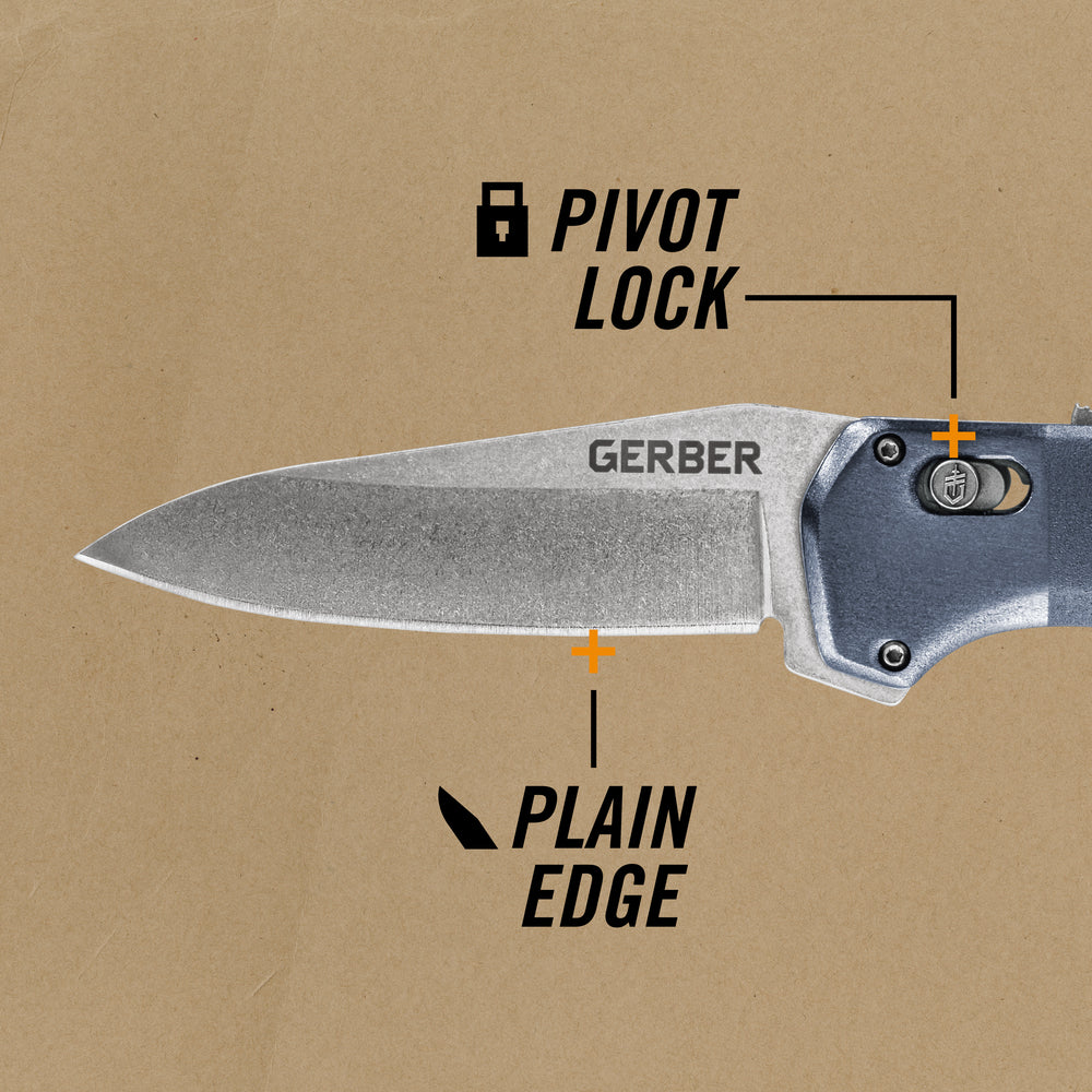 Gerber Gear Highbrow Plain Edge Drop Point Assited Opening Knife, Urban Blue [31-003673]
