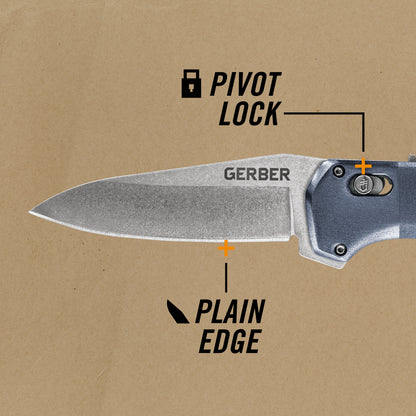 Gerber Gear Highbrow Plain Edge Drop Point Assited Opening Knife, Urban Blue [31-003673]