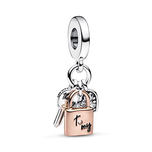 PANDORA Two-tone Key, Padlock & Heart Triple Dangle Charm 782506C01, With Gift Box