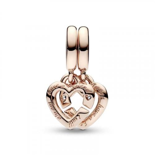PANDORA Linked Sister Hearts Split Dangle Charm 789538C01, With Gift Box