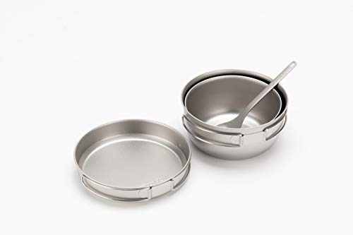 Snow Peak 3 Piece Titanium Cook Set - 2 Pots and Frying Pan - Made from Japanese Titanium