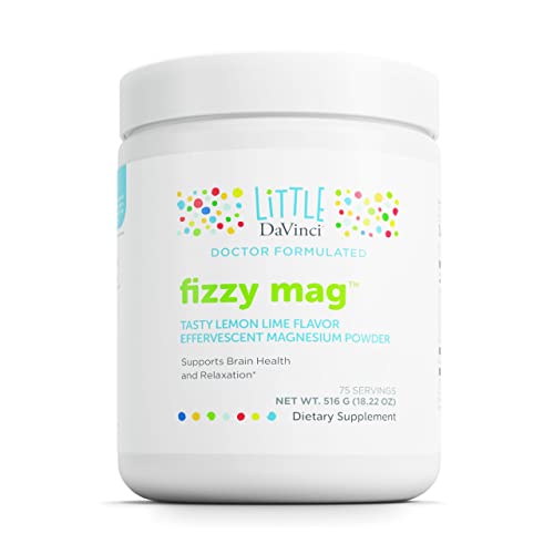 Little DaVinci Fizzy Mag - Effervescent Magnesium Supplement for Kids to Support Brain Health, Relaxation and Behavior* - With Calcium, Riboflavin, and More - Lemon Lime Flavor - 516 g, 75 Servings