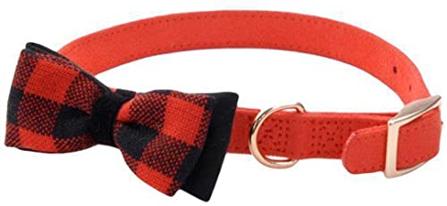Coastal - Accent Fashion - Microfiber Dog Collar, Retro Red with Plaid Bow, 5/8" x 13"