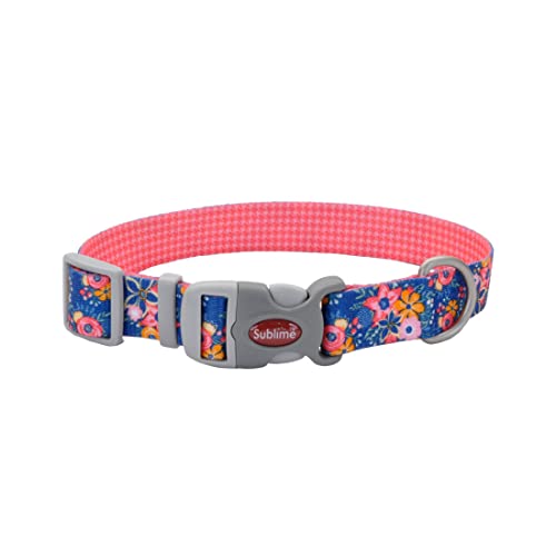 Coastal - Sublime Adjustable Dog Collar - Pink and Orange Flowers on Navy - 1 1/2" x 18"-26"