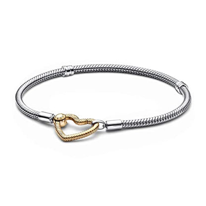 PANDORA Moments Heart Closure Snake Chain Bracelet, 7.48", With Gift Box