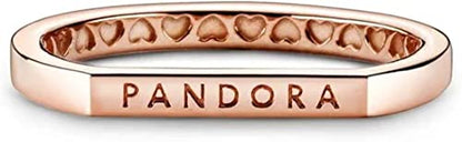 PANDORA Shine 18K Gold Plated Logo Bar Stacking Ring, Size 6, With Gift Box