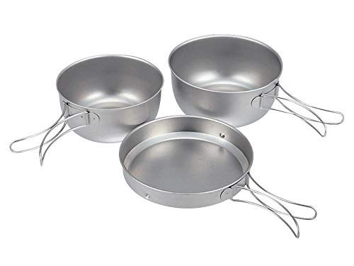 Snow Peak 3 Piece Titanium Cook Set - 2 Pots and Frying Pan - Made from Japanese Titanium