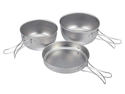 Snow Peak 3 Piece Titanium Cook Set - 2 Pots and Frying Pan - Made from Japanese Titanium