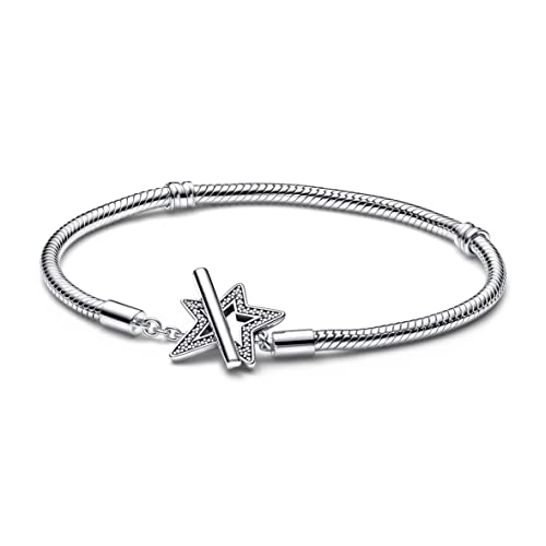 PANDORA Moments Asymmetric Star T-bar Snake Chain Bracelet, 19 CM, With Gift Box