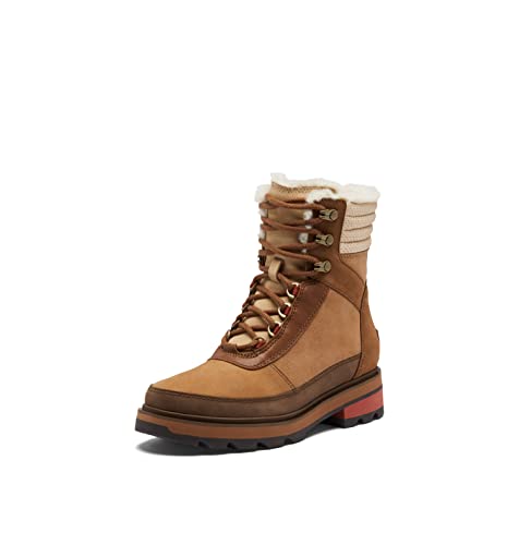 SOREL Women's Lennox Lace Cozy Waterproof Boot - Velvet Tan, Warp Red - Size 11