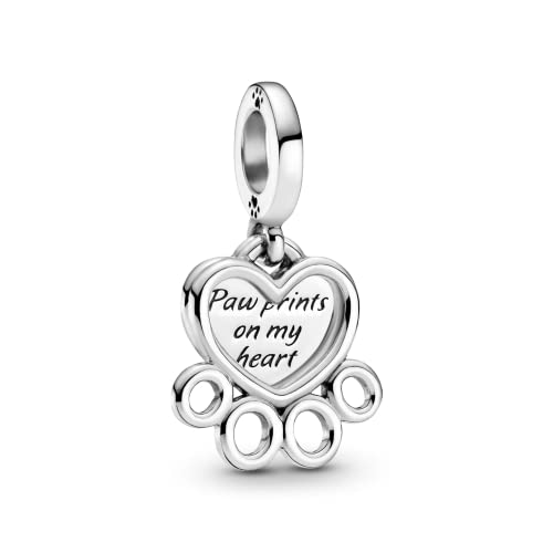 PANDORA Jewelry Hearts and Paw Print Dangle Charm - Necklace or Bracelet Charm for Women - Sterling Silver, With Gift Box