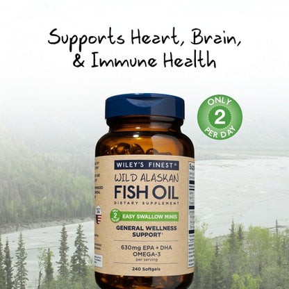 Wild Alaskan Omega-3 Fish Oil - Easy Swallow Minis 2X Double Strength 630mg EPA + DHA Natural Supplement 240 Mini Softgels