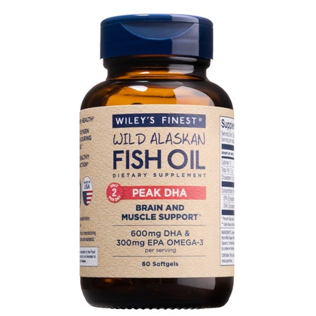 Wiley's Finest Wild Alaskan Fish Oil - Peak DHA, 900mg EPA + DHA Omega-3s, SQF-Certified, 60 Softgels