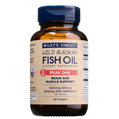 Wiley's Finest Wild Alaskan Fish Oil - Peak DHA, 900mg EPA + DHA Omega-3s, SQF-Certified, 60 Softgels