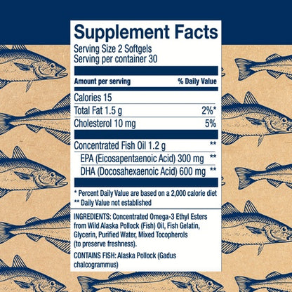 Wiley's Finest Wild Alaskan Fish Oil - Peak DHA, 900mg EPA + DHA Omega-3s, SQF-Certified, 60 Softgels