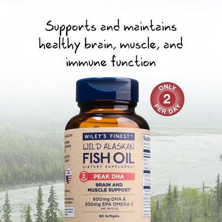 Wiley's Finest Wild Alaskan Fish Oil - Peak DHA, 900mg EPA + DHA Omega-3s, SQF-Certified, 60 Softgels